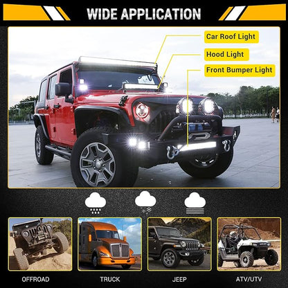 Auxbeam 20 Inch 420W LED Light Bar, 2 PCs 4 Inch 60W, 6 Modes Amber White Strobe, Spot Flood Combo Work Light with Wiring Harness