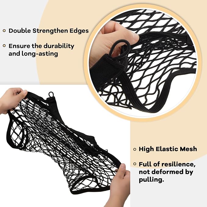 Frienda 4 Pcs Stretchable Small Cargo Net Pocket Boat Storage Mesh Net Elastic Automotive Storage Pouch with Mounting Screws and Hooks for Truck Car SUV Boats (25 x 9.8 Inches)