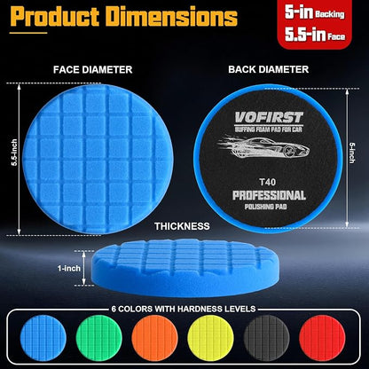 8 PCS 5.5 Inch Buffing Pads, Polishing Pad Kit with Foam Sponge Pad and Wool Buffing Pad for Car Buffer Polisher, Cutting, Compounding and Waxing