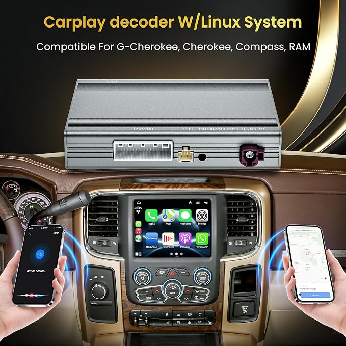 Linux Interface Box Carplay Adapter Retrofit Decoder Kit for Jeep Cherokee Compass RAM Wireless CarPlay Android Auto Fit for Original Car Radio Upgrade GPS Navigation