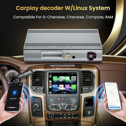 Linux Interface Box Carplay Adapter Retrofit Decoder Kit for Jeep Cherokee Compass RAM Wireless CarPlay Android Auto Fit for Original Car Radio Upgrade GPS Navigation