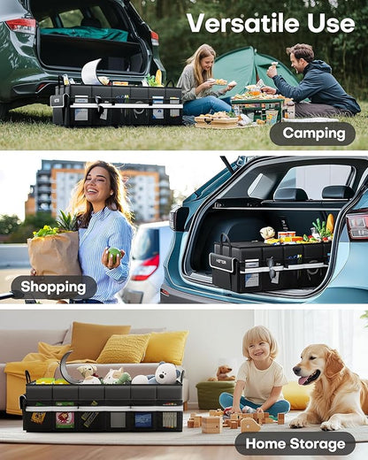 HOTOR Trunk Organizer - Car Organizer with Built-In Leakproof Car Cooler, Collapsible Trunk Organizer with Cooler for SUV, Sedan, with Base Panel (3 Compartments, Black), 35.4"×14.2"×10.6"