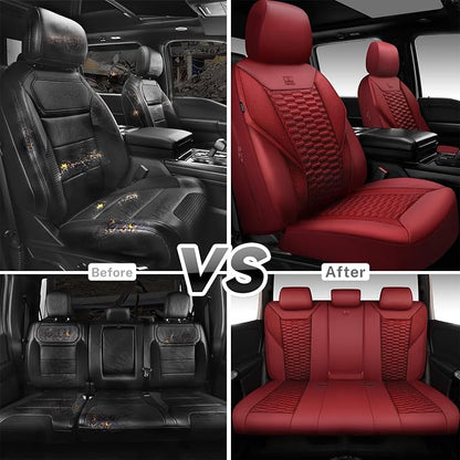CAR PASS 3D Foam Mesh Leather Seat Covers Full Set, Wine Red Breathable Mesh Faux Leather Seat Covers for Car, Universal Fit for SUVs Vans Sedan Trucks Automotive,Armrest Airbag Compatible, Burgundy