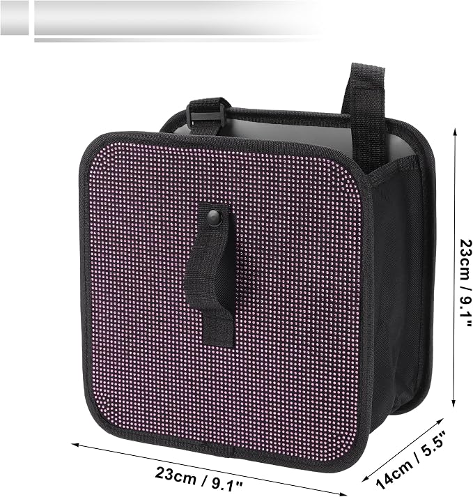 1 Pcs Universal Car Trash Can Hanging 9.1" Length 5.5" Width 9.1" Height Trash Bin Pink Black Fabric Rhinestone