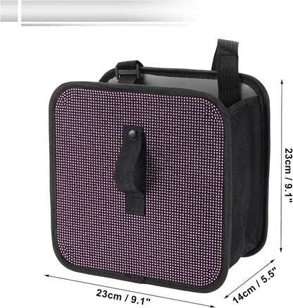 1 Pcs Universal Car Trash Can Hanging 9.1" Length 5.5" Width 9.1" Height Trash Bin Pink Black Fabric Rhinestone