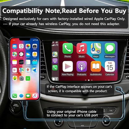 3-in-1 Wireless CarPlay Adapter with Video Streaming, Screen Mirroring & Fast Charging, Enables YouTube/TikTok via Wired Connection, Plug & Play,Car with Wired CarPlay
