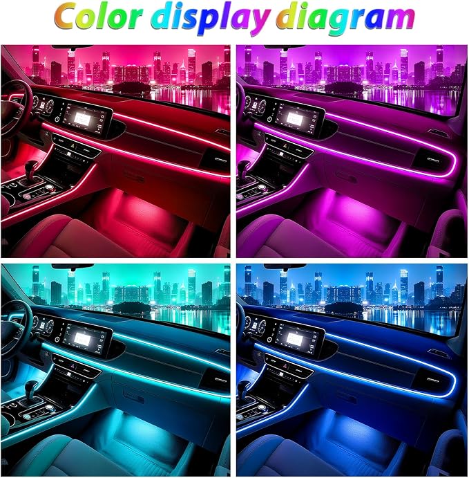 Car Led Strip Lights, Interior Car Lights, App Control Ambient Lighting Kit With RGB 16 Million Colors Fiber Optics&Music Sync Rhythm, USB Neon Light Accessories for Center Console&Dashboard, Upgraded