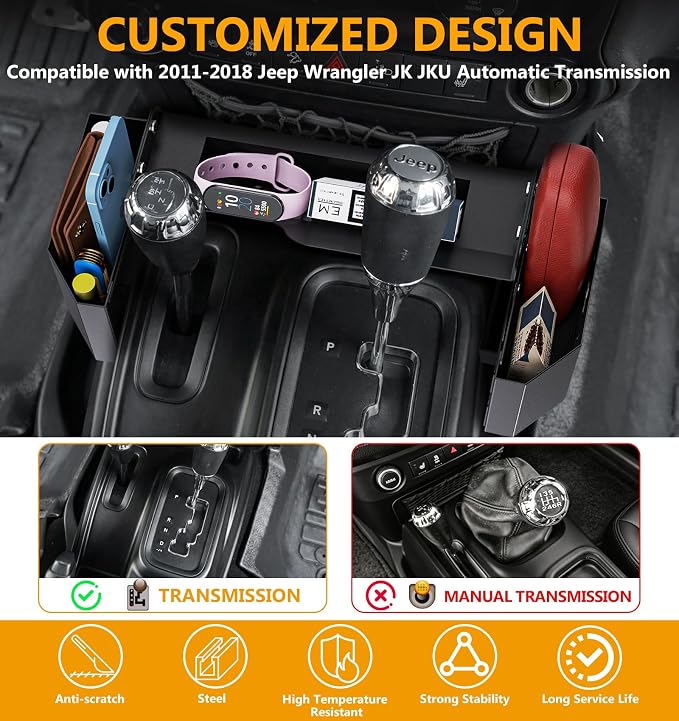 Eamplest Updated JK Magnetic Metal Center Console Gear Shift Organizer for Jeep Wrangler JK & Unlimited 2018 2017 2016 2015 2014 2013 2011 Interior Accessories Rubicon Sahara Storage Box Tray
