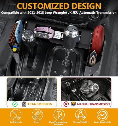 Eamplest Updated JK Magnetic Metal Center Console Gear Shift Organizer for Jeep Wrangler JK & Unlimited 2018 2017 2016 2015 2014 2013 2011 Interior Accessories Rubicon Sahara Storage Box Tray