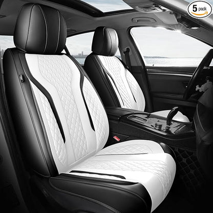 Leather Car Seat Covers Full Set, Breathable Faux Leather Seat Covers for Cars SUV Sedan Waterproof Blackwhite