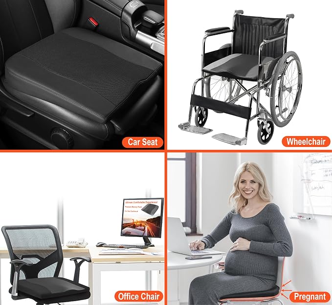 Lofty Aim Car Seat Cushion, Comfort Memory Foam Car Cushions for Driving - Sciatica & Lower Back Pain Relief, Driver Seat Pillow for Auto, Office Chair, Wheelchair - Obsidian Speck Black