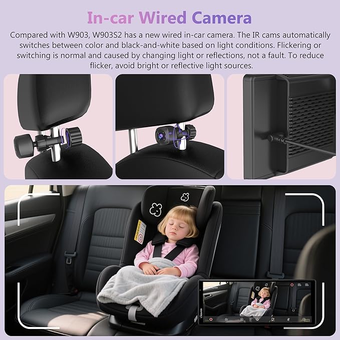 CarpurideW903S3 9.33 Inch HD Wireless Carplay & Android Auto Screen, 4K Front + Wired 1080P Rear + Infrared Camera, with Loop Recording, Bluetooth, GPS, FM, Super Link, 64GB TF