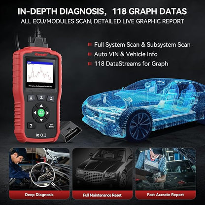 iCarsoft OBD2 Scanner POR V1.0 for Porsche/Cayenne/Macan/911, All System Diagnostic Tool Oil/SAS Reset Battery Test 10 OBD2/EOBD Modes CAN Car Scan Code Reader/DTC/Live Data/Freeze Frame