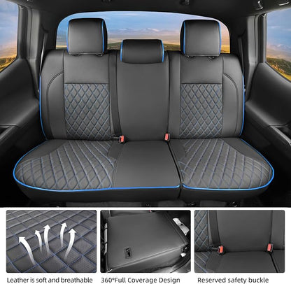 Lolcar Tacoma Car Seat Covers Custom for Select Toyota Tacoma (Only for Hybrid) 2024 2025 2026 Double cab TRD Sport,TRD Off-Road,Limited,Trailhunter -Full Set,Leather (Blue Grid)