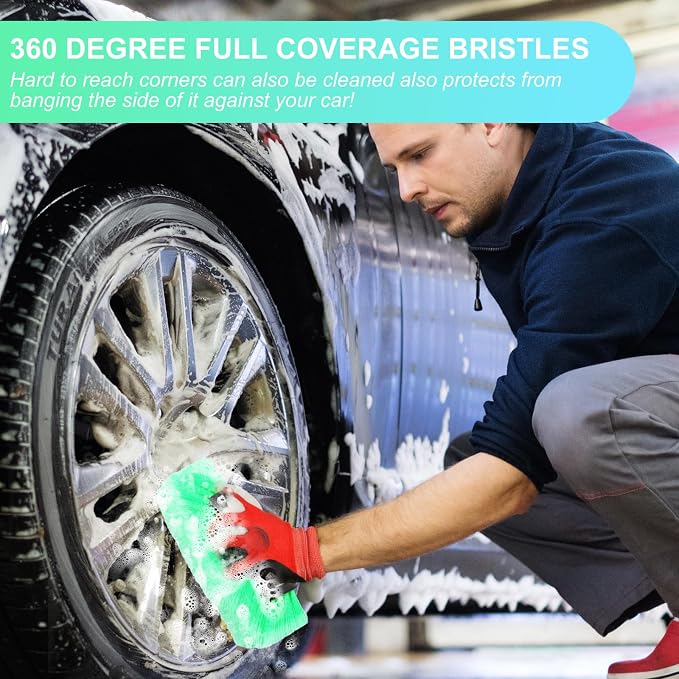 Tanlade 2 Pcs Car Wash Brush Head with Soft Detailing Bristle Flow Through Car Cleaning Brush Exterior Wash Equipment for Auto Truck RV Boat Camper(10 Inch,Green)