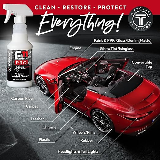 TopCoat F11PRO All-Surface Car Polish & Sealer 16 oz Spray Bottle - Most Advanced Water-Based Ceramic Coating for Cars, Motorcycles, Boats, RVs and More - Car Coating Spray for Shine and Protection