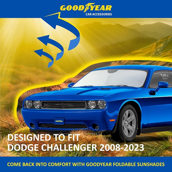 Goodyear Foldable Windshield Sunshade for Dodge Challenger 2008-2023, SUV car Accessories, Sunshade Cover, Sun Shade Car Windshield, Window Sun Blocker - GY008291