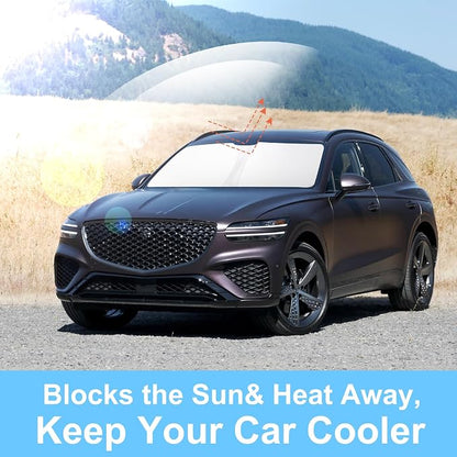 TINGLU Sun Shade for Genesis GV70 2022-2025 2026 Accessories Windshield Sun Shade Window Shade UV Rays Protection Sun Visor Cover with Steering Wheel Sunshade Storage Bag