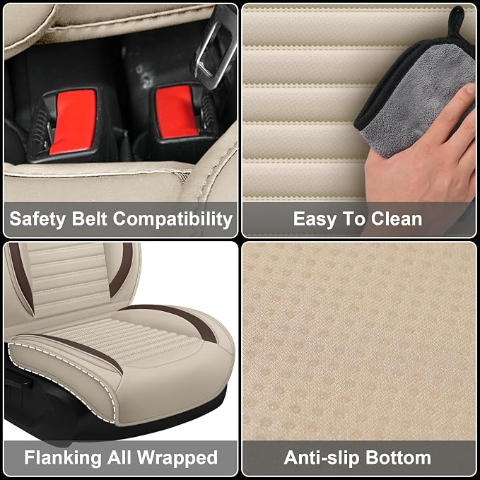 Seat Covers Full Set Fit for Nissan Rogue 2015-2026, Breathable and Comfortable Leather Car Seat Cover, Standard Waterproof Cushion Cover Auto Interior Accessories (Beige Brown)