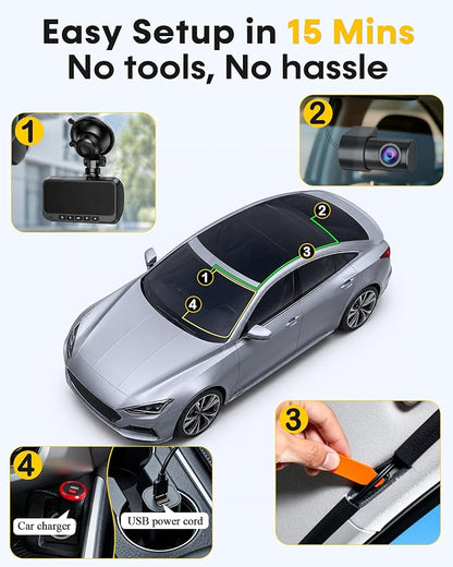 4K+1080P Dash Cam Front and Rear: 15-Min Install 5.8GHz WiFi 20MB/s Fast Download Dual Dash Cameras for Car with GPS - G-Sensor WDR/HDR Super Night Vision 24H Parking Mode by Befumly