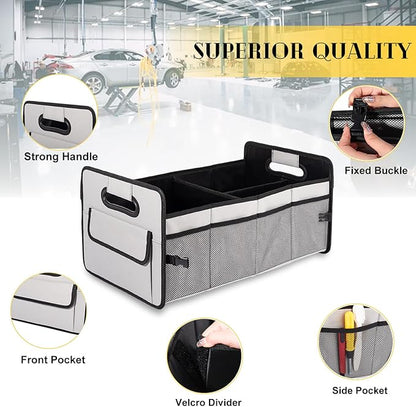JiatuA Car Trunk Organizer, Car Organizers and Storage Collapsible Multi Compartment Container Box, Adjustable Car Accessories for SUV Sedan Truck, Standard Size, Grey