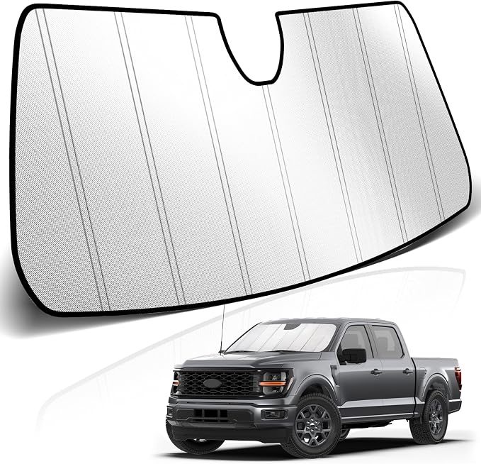 KUST Windshield Sun Shade for Ford F150 2021-2025 2026 Foldable Thicken Window Sunshade UV Protection Keep Cool Sunshield Easy Install Sun Visor Accessories Aluminum Film