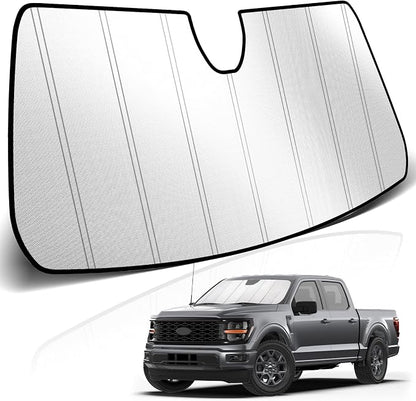 KUST Windshield Sun Shade for Ford F150 2021-2025 2026 Foldable Thicken Window Sunshade UV Protection Keep Cool Sunshield Easy Install Sun Visor Accessories Aluminum Film