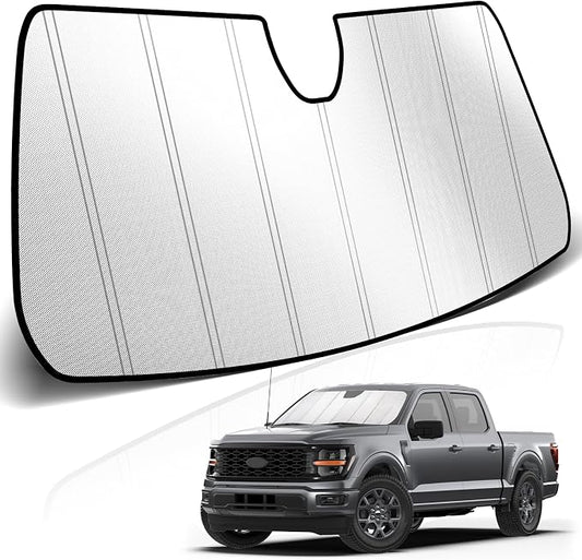 KUST Windshield Sun Shade for Ford F150 2021-2025 2026 Foldable Thicken Window Sunshade UV Protection Keep Cool Sunshield Easy Install Sun Visor Accessories Aluminum Film