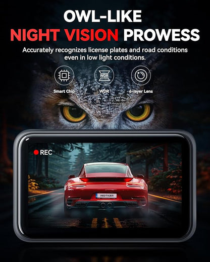 REDTIGER F4 4K Dash Cam Front, 2.2 inch Mini Car Camera, 2160P UHD Touch Screen, Voice Control, Night Vision, Built-in GPS, WiFi APP Control, Loop Recording, 24H Parking Monitor