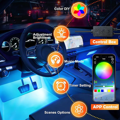 Car Led Strip Lights, RGB Truck Interior Lights with App Control, Under Dash Footwell Automotive Led Light Strip, Car Ambient Lighting for SUV(1set)