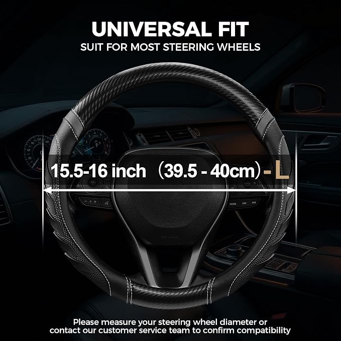 West Llama Truck Steering Wheel Cover for Ford F-150 F-250 F-350 Expedition Ram 1500 2500 3500 Tacoma Tundra, Anti-Slip Grip, 15.5-16 Inch Large Car Steering Wheel Cover (Large Size-Black+Gray)