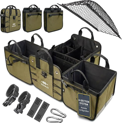 4-Section Extra Large Trunk Organizer – Heavy Duty 1680D, Collapsible & Foldable Cargo Organizer, Modular Multi-Shape Storage System for SUVs, Trucks, Vans – Green