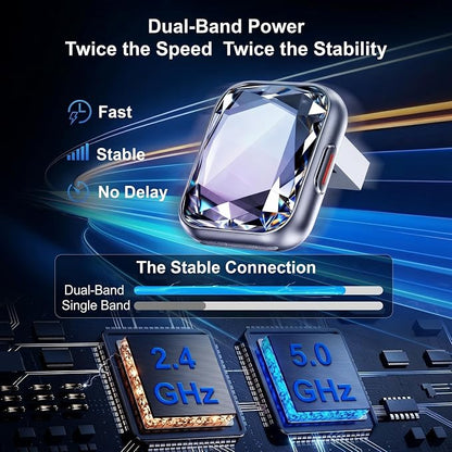 Diamond Wireless CarPlay Adapter for Apple CarPlay & Android Auto, 2-in-1 Mini Crystal Design, Plug & Play, 5G Fast Auto Connect, Stable Low Latency, for Factory Wired CarPlay Cars