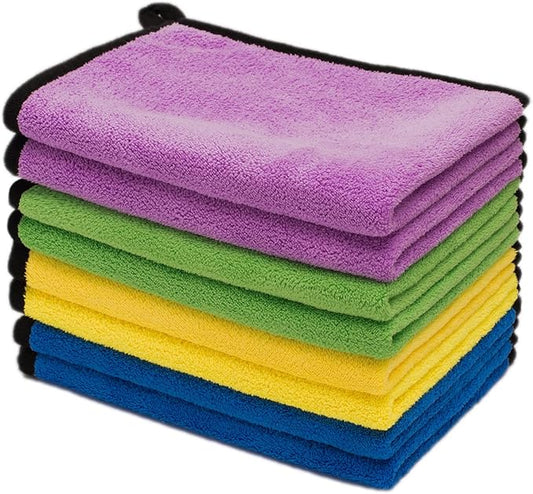 Microfiber Cleaning Cloth for Cars - 8 Pack (15.8"x11.8") Microfiber Towels 500 GSM for Cars Ultra Absorbent & Soft | Multi-Color Lint Free Rags for Car Motor Cleaning Detailing Polishing Drying