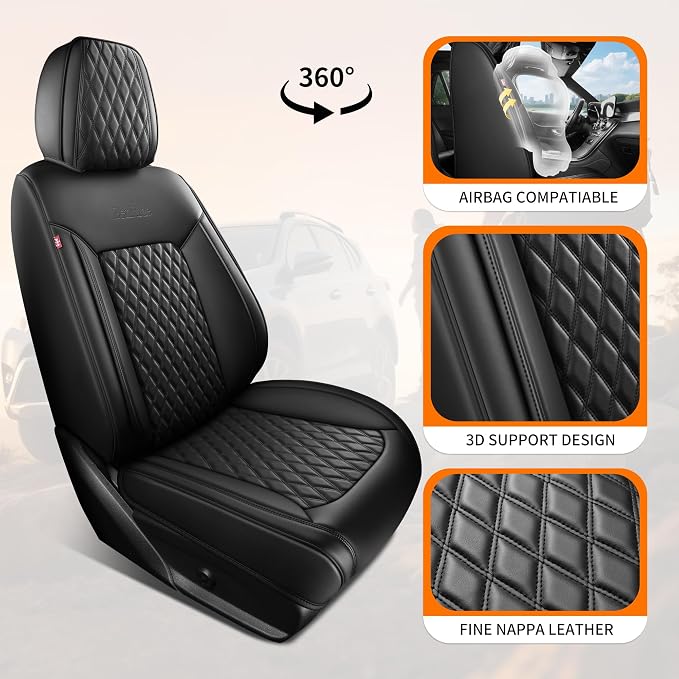 Front Car Seat Covers Set of 1,Universal Precision Fit Contoured Thick Nappa Leather Automotive Waterproof Car Seat Protector Cushion,Car Accessories for Men Women,Style1 Black
