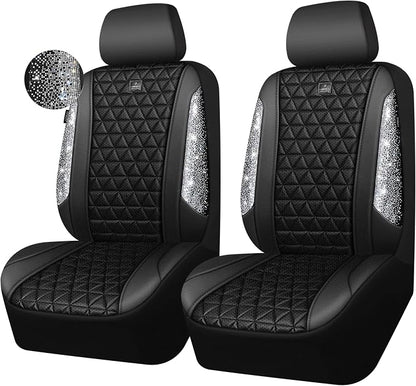 CAR PASS 3D Air Mesh Seat Covers for Cars, Bling Diamond Leather Foam Car Seat Covers for 2 Front Interior Sets, Automotive seat Covers Universal Fit Truck SUV Cute Women Girl, Black Silver Rhinestone