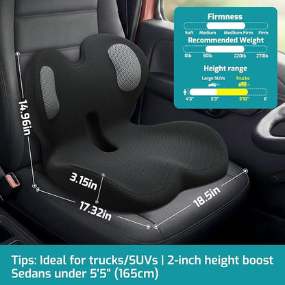 Trucker Seat Cushion, Car Seat Cushions with Lumbar Support Pillow, Ergonomic L-Shaped Orthopedic Memory Foam Pad for Long Driving Back Pain Sciatica Relief, Drivers Office Workers (Black+WE)
