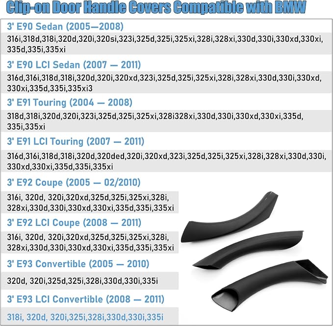 Compatible with BMW 3 Series Door Handle Covers E90/E91/E92/E93 2004-2011,6PCS Left and Right Passenger Interior Door Pull Handle Set for BMW 318i,320i,323i,325i,328i,330i,335i(Black)