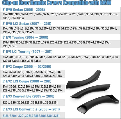 Compatible with BMW 3 Series Door Handle Covers E90/E91/E92/E93 2004-2011,6PCS Left and Right Passenger Interior Door Pull Handle Set for BMW 318i,320i,323i,325i,328i,330i,335i(Black)