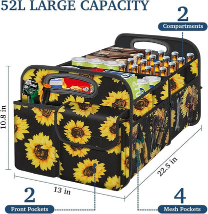 Femuar Car Trunk Organizer, Car Storage Organizer with Large Capacity Waterproof Collapsible Trunk Organizer for Car Suv/Jeep/Sedan (Sunflower, Standard)