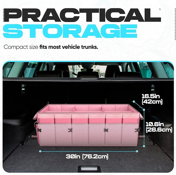 FORTEM Trunk Organizer with Cooler For SUV Car Trunk, Foldable Storage, Car Accessories for Women Men, Collapsible Bag, 600D Oxford, Non Slip Bottom, Straps, Soft Cover (105L)