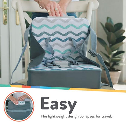 Nuby Easy Go Booster Seat - Travel Booster Seat for Babies and Toddlers - Holds Up to 35 Pounds - 9+ Months - Gray Chevron
