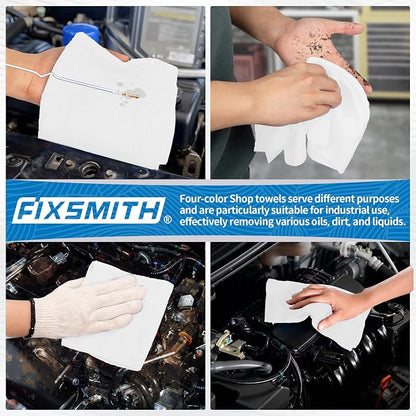 FIXSMITH Microfiber Cleaning Cloth, Shop Towels Bulk, 24 Pack White Microfiber Towels for Cars, All-Purpose Absorbent Cleaning Rags, Dust Cloth for Automotive, Mechanic, Garage, Bar, 12 x 11 inch