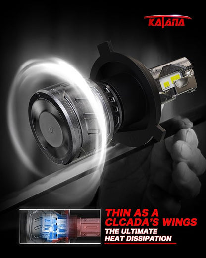 Katana H4 Bulbs, 9003 Light Bulb 400% Brightness 6500K Xenon White Extremely Super Bright Plug and Play Mini Size Fog Light,Pack of 2
