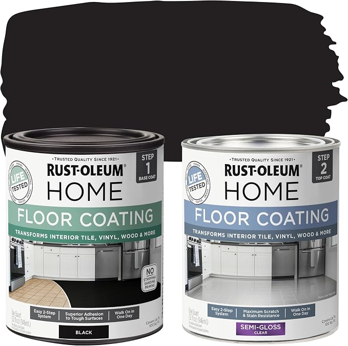 Rust-Oleum 367605 Home Interior Floor Coating Kit, Semi-Gloss Black