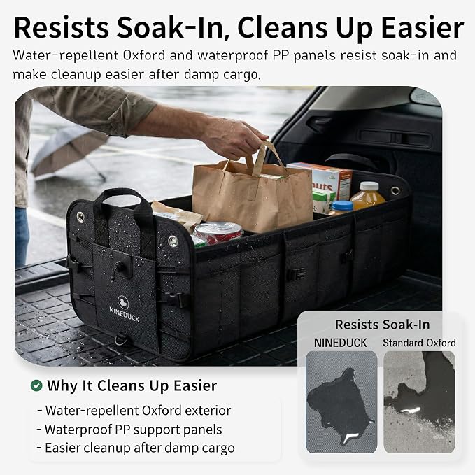 1680D Trunk Organizer with Lid, Extra-Large 114L Collapsible Cargo Organizer for SUVs, Trucks & Large Cargo Areas, Rigid PP Panels, 800D x 800D Weave, Water-Repellent, Anti-Sag Design