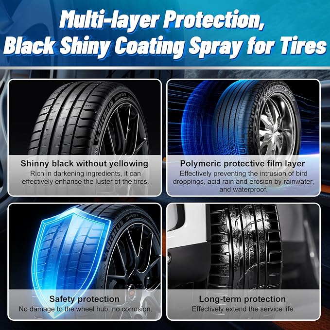 Tire Shine Spray - Long-Lasting Gloss, Advanced Dust-Repellent Formula, UV & Ozone Protection, Easy Application, Cleans & Protects Rubber & Plastic - 5fl oz/150ml