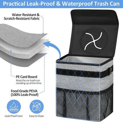 ELONGRIVER Car Trash Can Bin for Back Seat Leak Proof, Cute Car Trash Bag Hanging, Vehicle Trash Can for SUV Truck Van, Automotive Garbage Cans Front Seat Grey