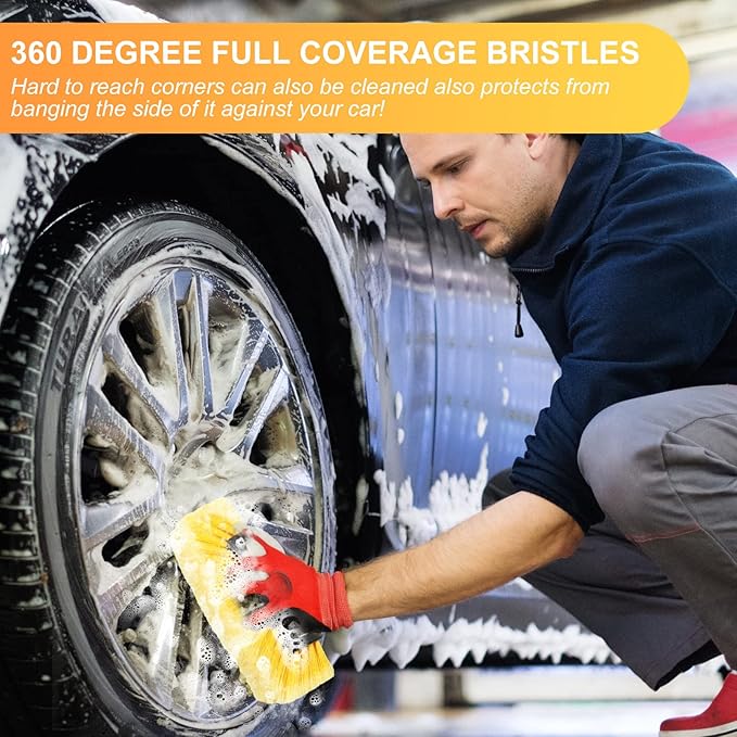 Tanlade 2 Pcs Car Wash Brush Head with Soft Detailing Bristle Flow Through Car Cleaning Brush Exterior Wash Equipment for Auto Truck RV Boat Camper(10 Inch,Yellow)