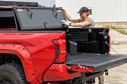 Rough Country Hard Tri-Fold Flip Up Tonneau Cover for Toyota Tacoma (2024-2026) - Flush Aluminum Bed Cover, Fits 5' Bed w/Utility Rail System